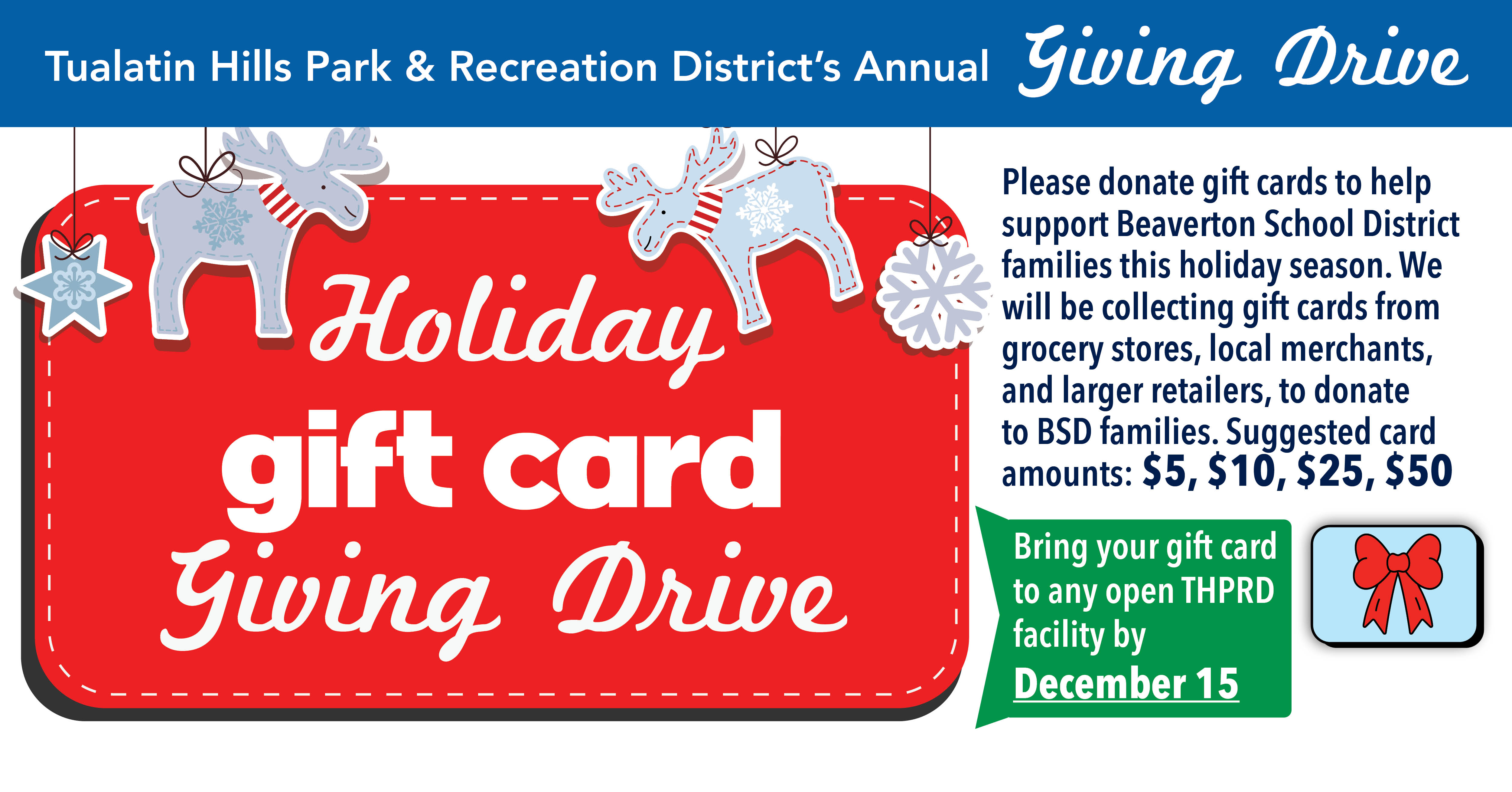 THPRD Announces Holiday GIFT CARD Drive